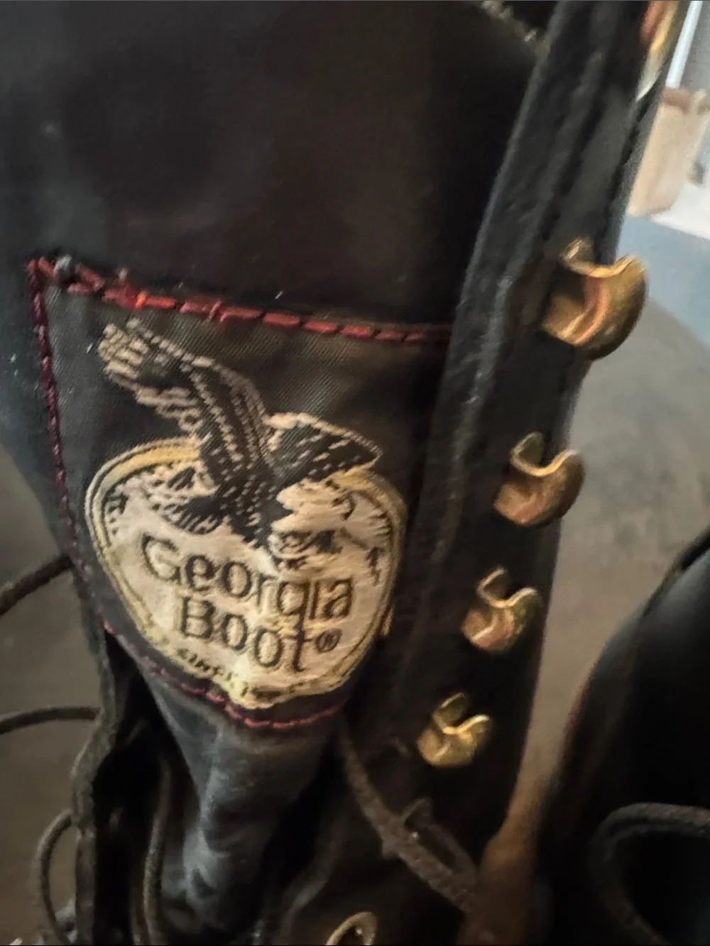Georgia Boot Black Lace-Up Work Boots with Gold Eyelets